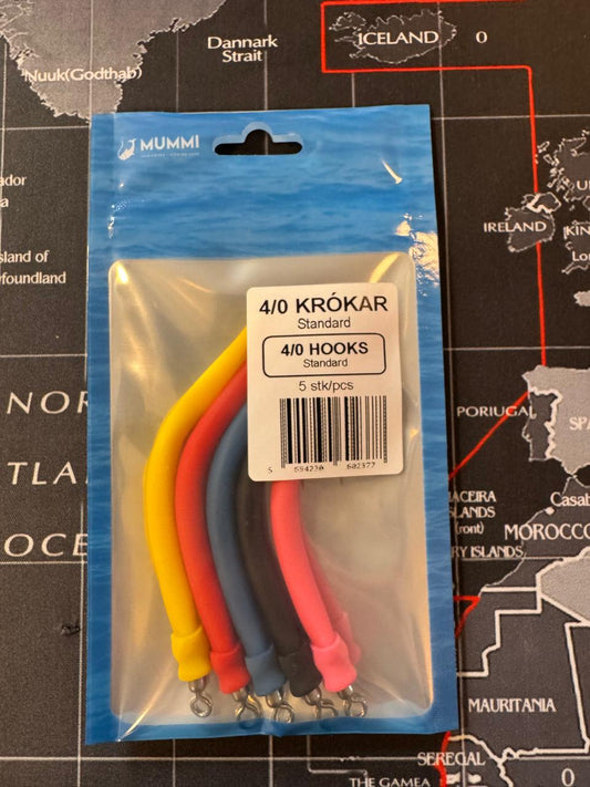 4/0 Krókar - Standard - 5 krókar i pakkningu - Blandaðir litir