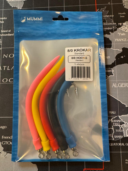8/0 Krókar - Standard - 5 krókar i pakkningu - Blandaðir litir
